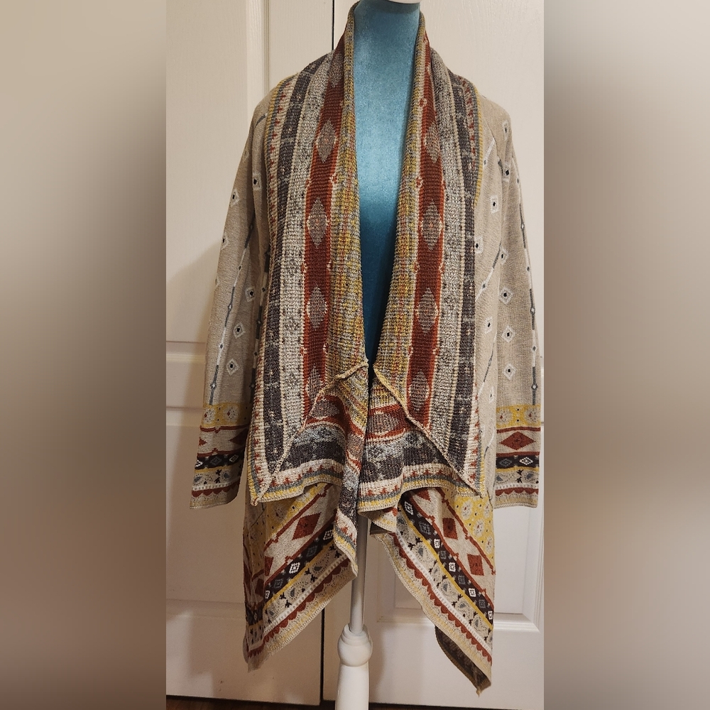 FreeDay Multicolor Patterned Open Front Sweater - image 1